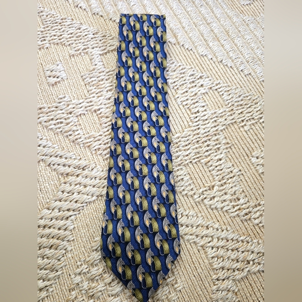 Ermenegildo Zegna Blue Tie with Gold and Silver Pattern